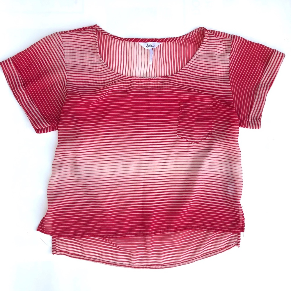 Kirra Sheer Red White Striped Crop Top Sz Small